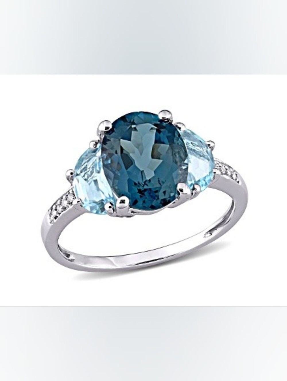 Genuine London Blue, Sky Blue, & White Diamond Sterling Silver Ring Size 9!